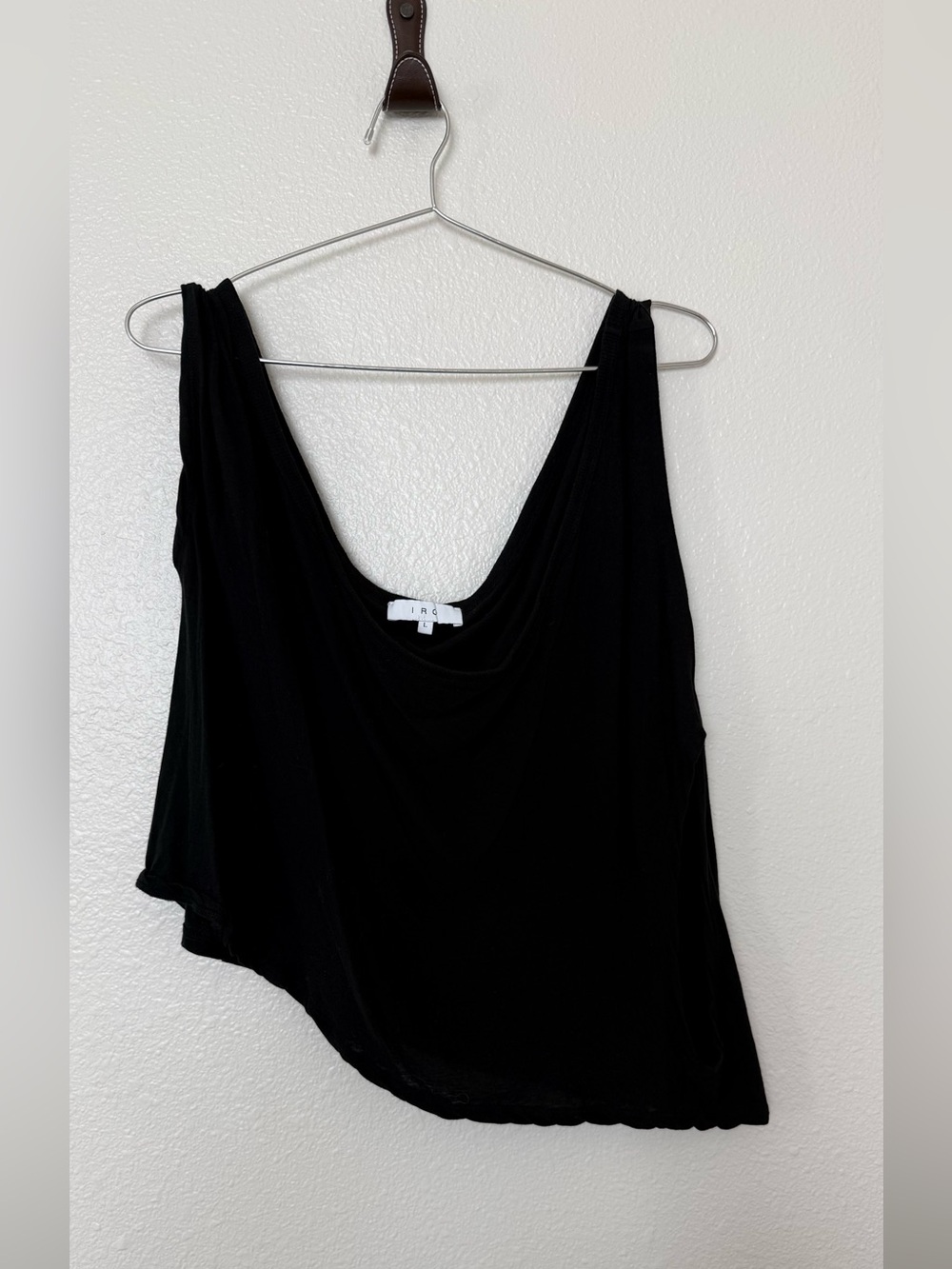 IRO Black Asymmetric Drape Tank Top L